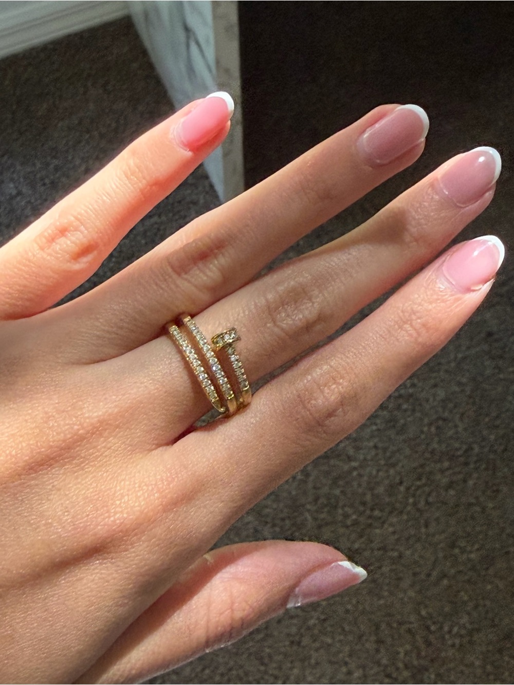 Nail diamond Gold Pavé Stackable Ring - Women Jewelry